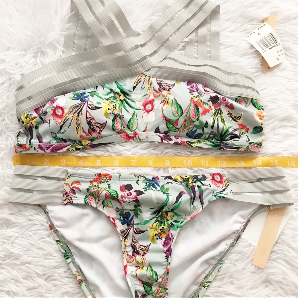 Gibson Latimer Floral Gray Criss-Cross Bikini NWT - Picture 3 of 6